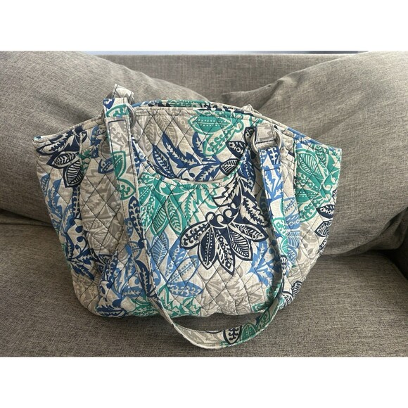 Vera Bradley Glenna Satchel Bag In Falling Flowers Gray Blue Green Floral - Picture 2 of 7